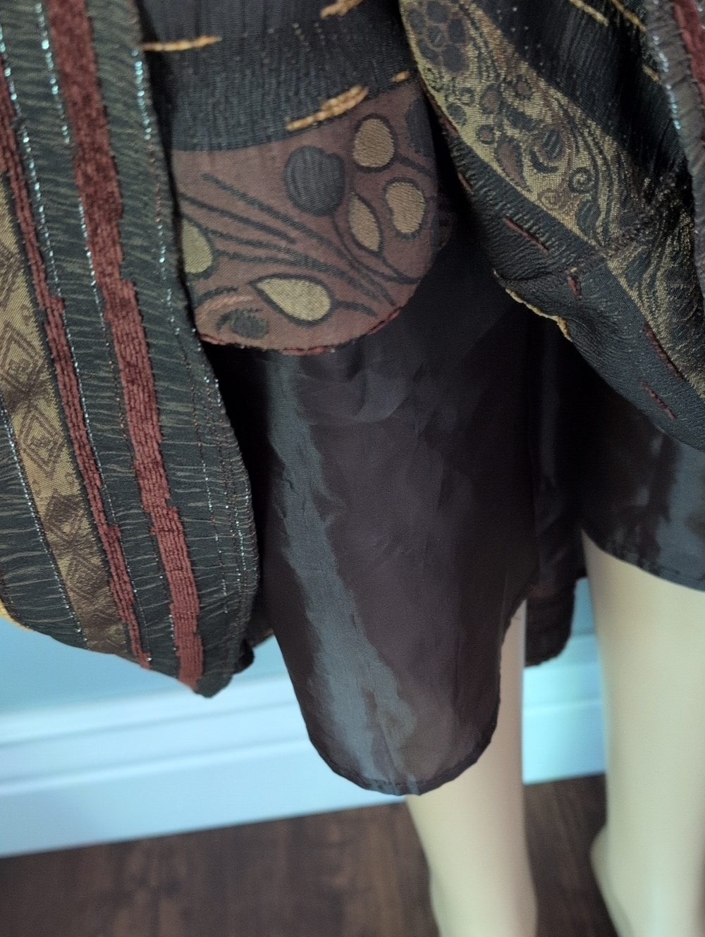 Gilani Vintage Boho Woven Midi Skirt Floral Stripe Earth Tones A-Line Size 18 - Picture 6 of 14
